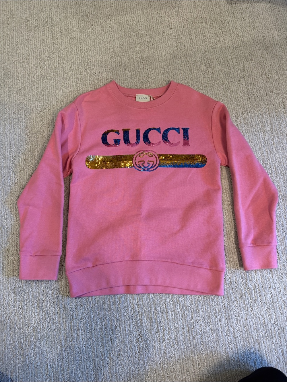 Gucci Pink Kids Sequin Logo Sweatshirt